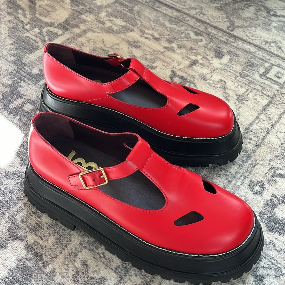 Burberry Aldwych Chunky Lug Sole Mary Jane Platform Loafer Cherry Red Size 40 - Picture 11 of 16